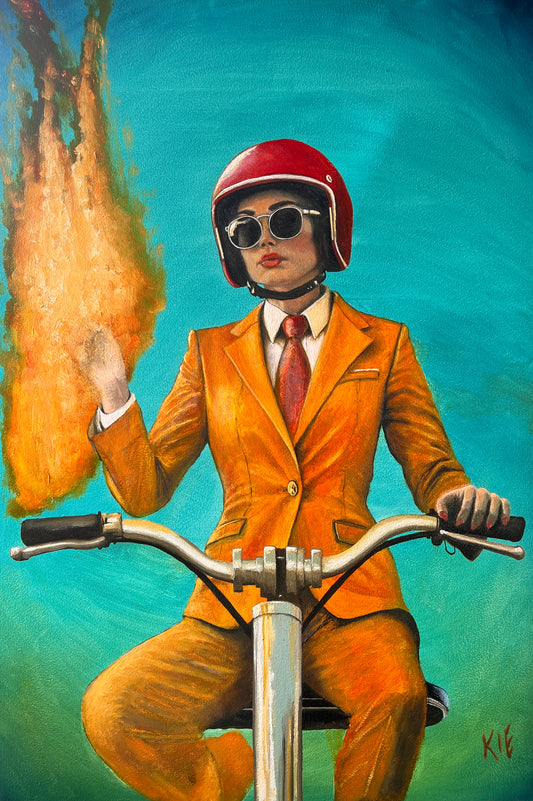 Kvinde på cykel 40 x 60